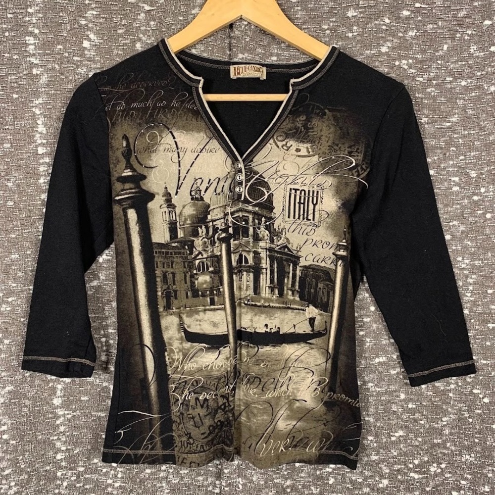 Vintage Y2K Blue Canyon Clothing Venice Italy 3/4 Sleeve Shirt Women's Small‎